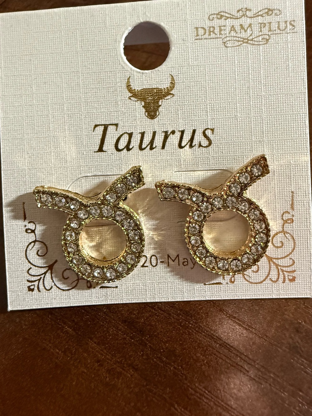 Taurus Gold Crystal Stud Earrings - NEW